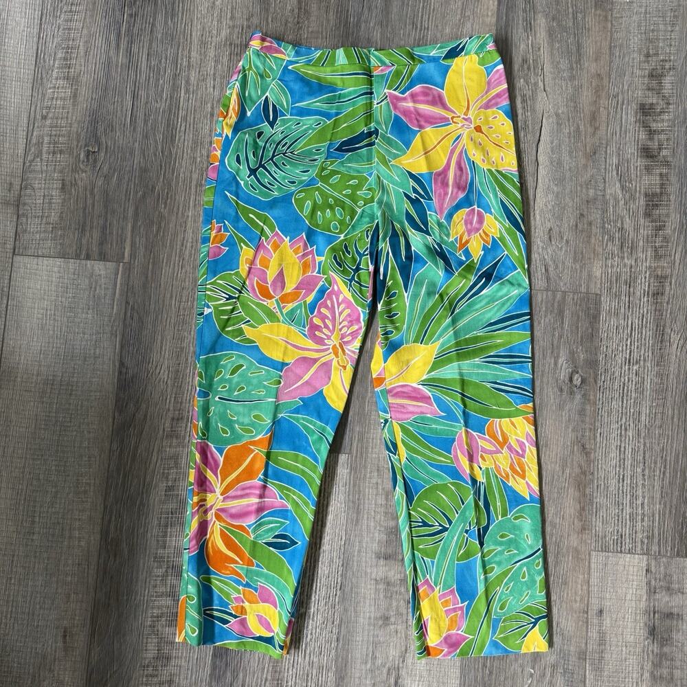 Vtg Ralph Lauren Pants 10 Tropical Floral Stretch Resort Capri Slacks High Rise